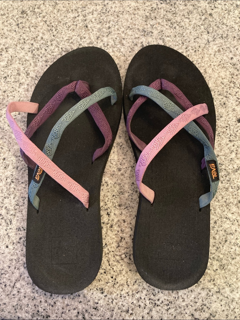 Teva Women's Black Sandals with Pink, Purple and Teal Straps